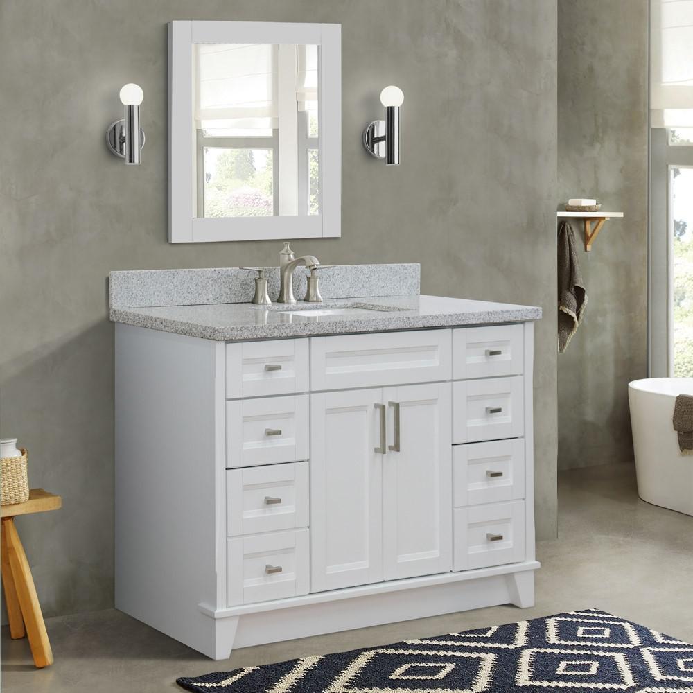 49 Single sink vanity in White finish with Gray granite and rectangle sink. Picture 2