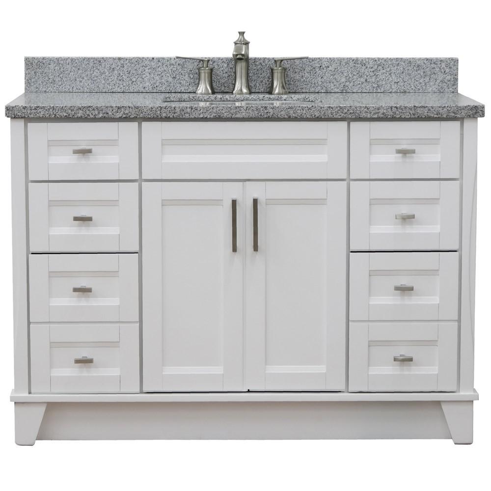 49 Single sink vanity in White finish with Gray granite and rectangle sink. Picture 10