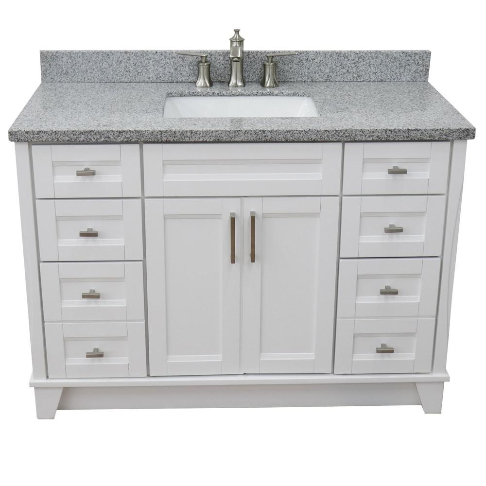 49 Single sink vanity in White finish with Gray granite and rectangle sink. Picture 13