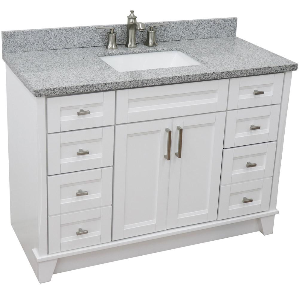 49 Single sink vanity in White finish with Gray granite and rectangle sink. Picture 14