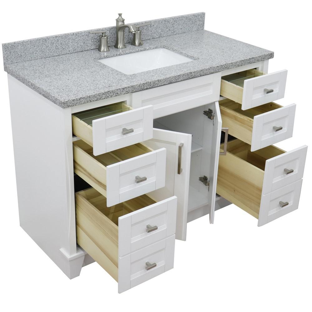49 Single sink vanity in White finish with Gray granite and rectangle sink. Picture 15