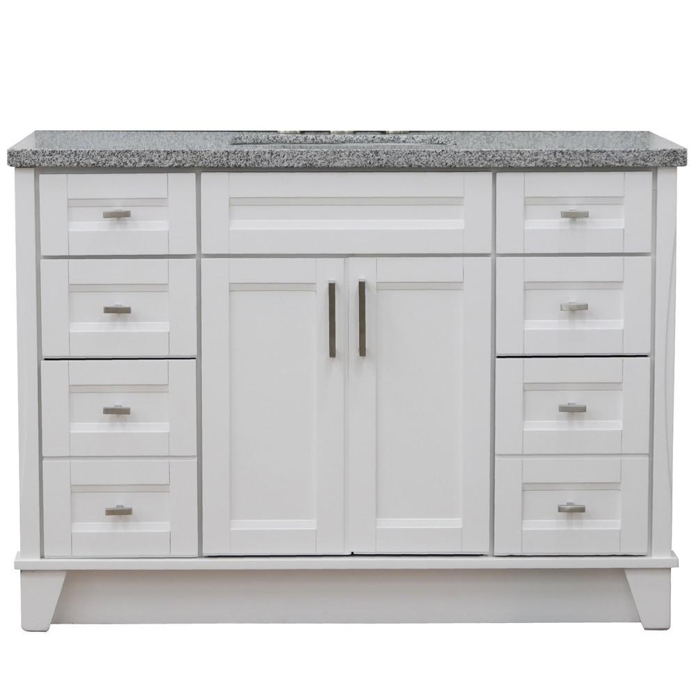 49 Single sink vanity in White finish with Gray granite and rectangle sink. Picture 16