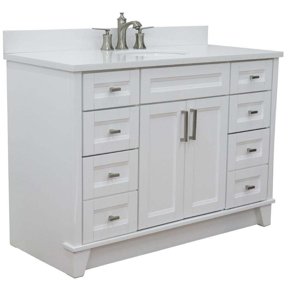 49 Single sink vanity in White finish with White quartz and oval sink. Picture 8