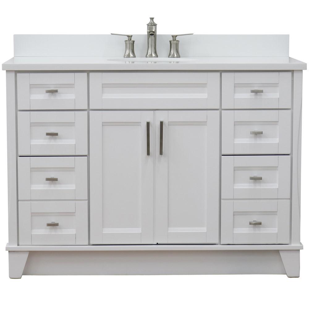 49 Single sink vanity in White finish with White quartz and oval sink. Picture 9