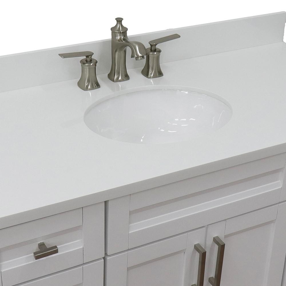 49 Single sink vanity in White finish with White quartz and oval sink. Picture 10