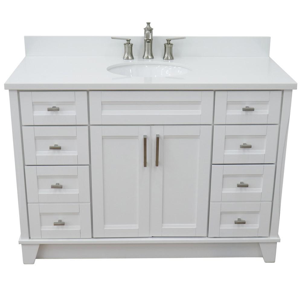 49 Single sink vanity in White finish with White quartz and oval sink. Picture 12