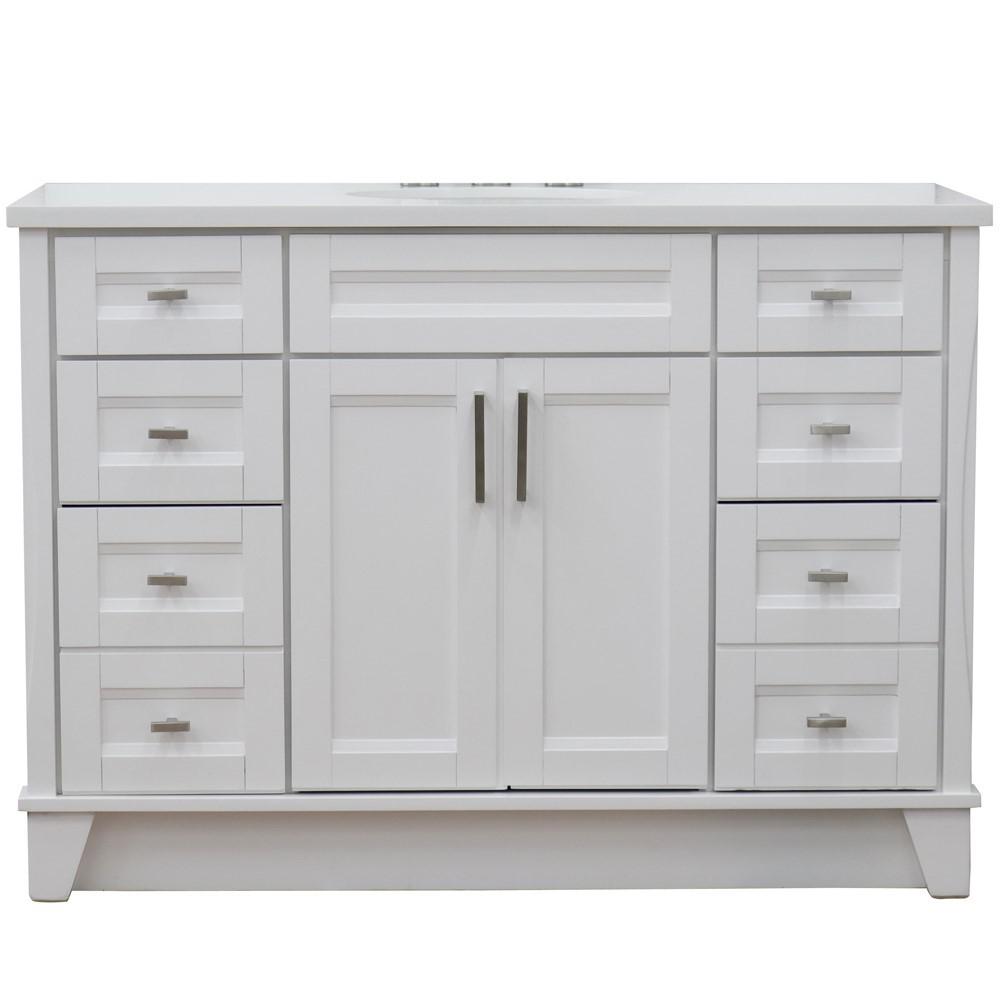 49 Single sink vanity in White finish with White quartz and oval sink. Picture 15