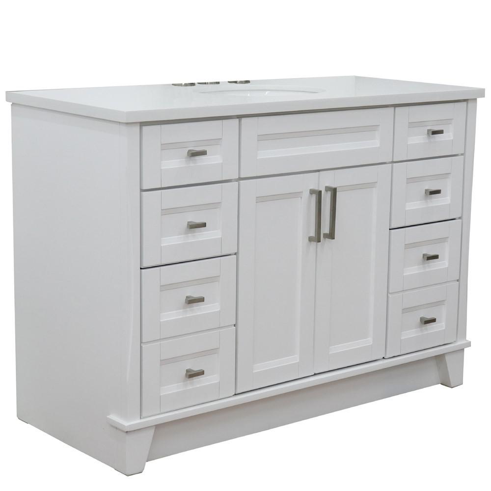 49 Single sink vanity in White finish with White quartz and oval sink. Picture 16
