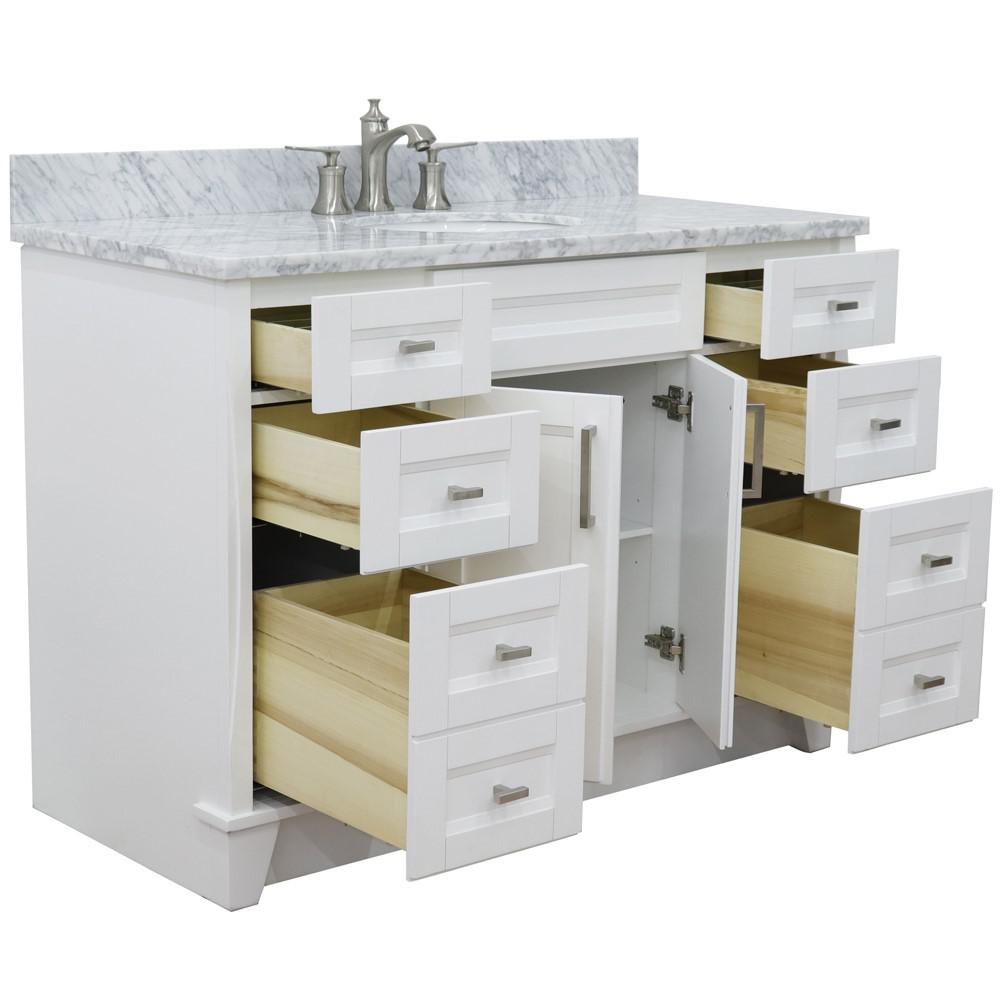 49 Single sink vanity in White finish with White Carrara marble and oval sink. Picture 8