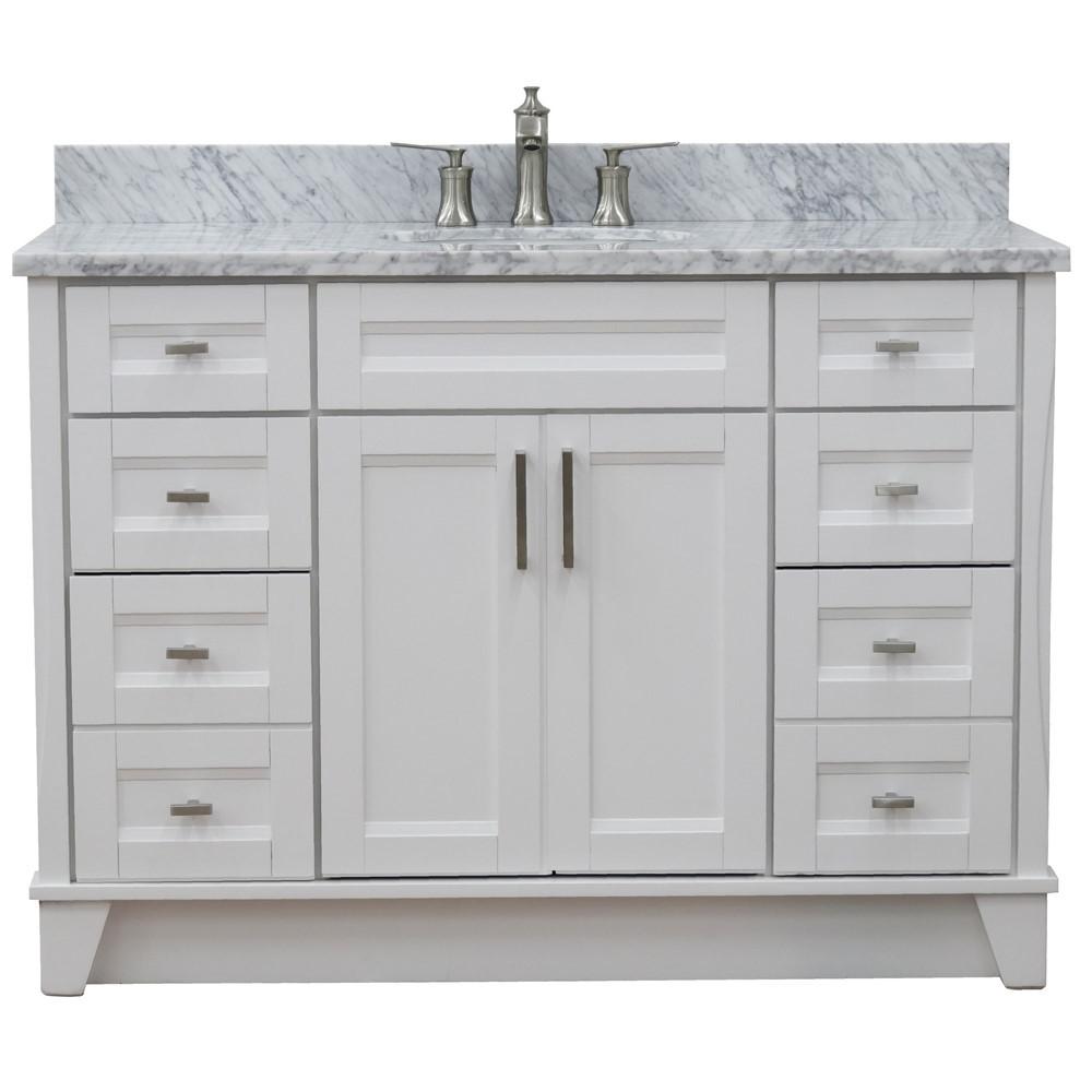49 Single sink vanity in White finish with White Carrara marble and oval sink. Picture 9