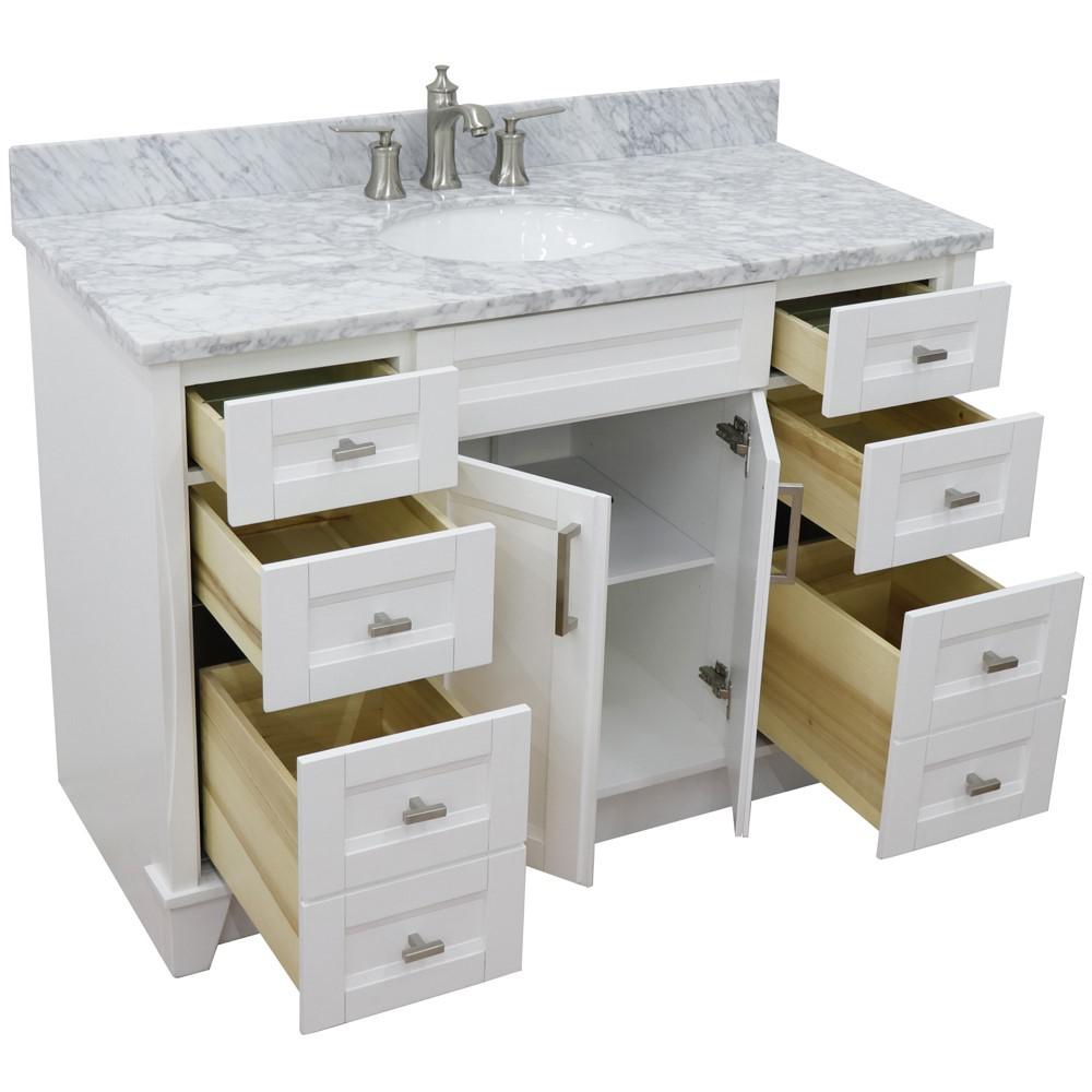 49 Single sink vanity in White finish with White Carrara marble and oval sink. Picture 14