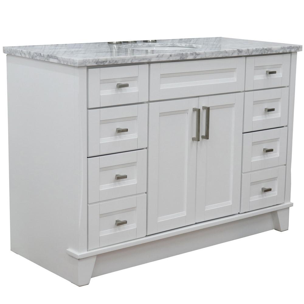 49 Single sink vanity in White finish with White Carrara marble and oval sink. Picture 16