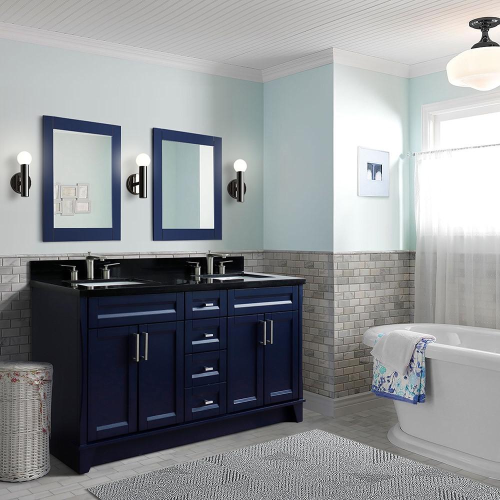 Double sink vanity in Blue and Black galaxy granite and rectangle sink. Picture 2