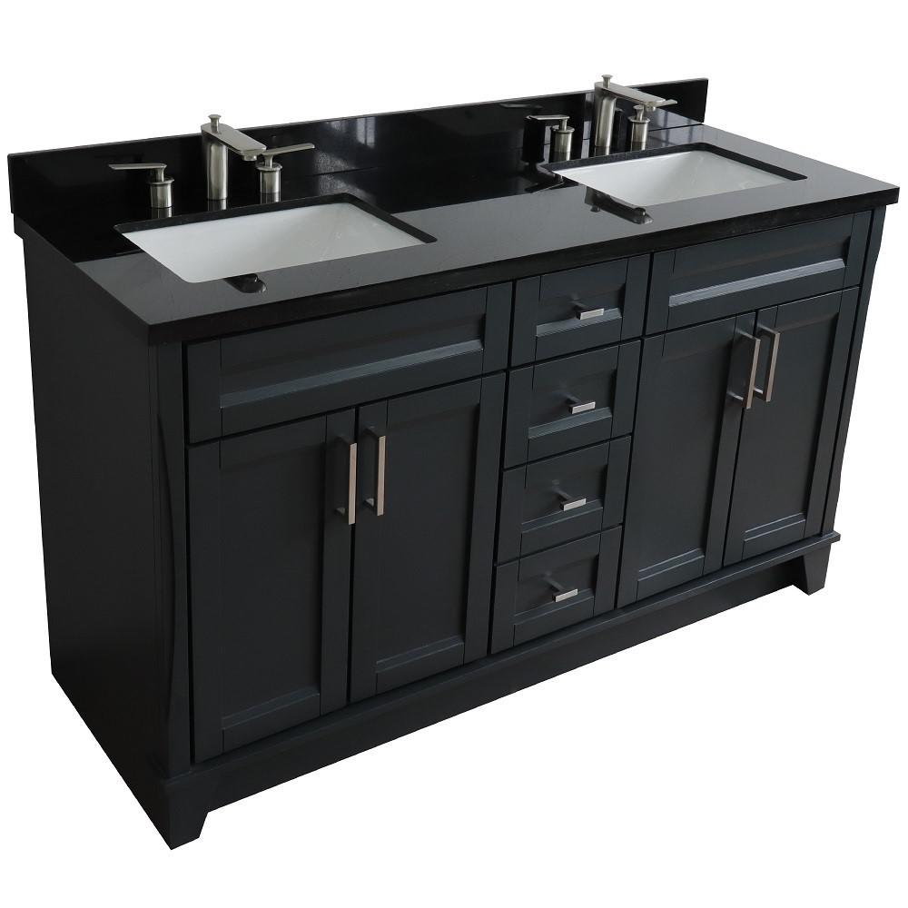 Double sink vanity in Dark Gray and Black galaxy granite and rectangle sink. Picture 13
