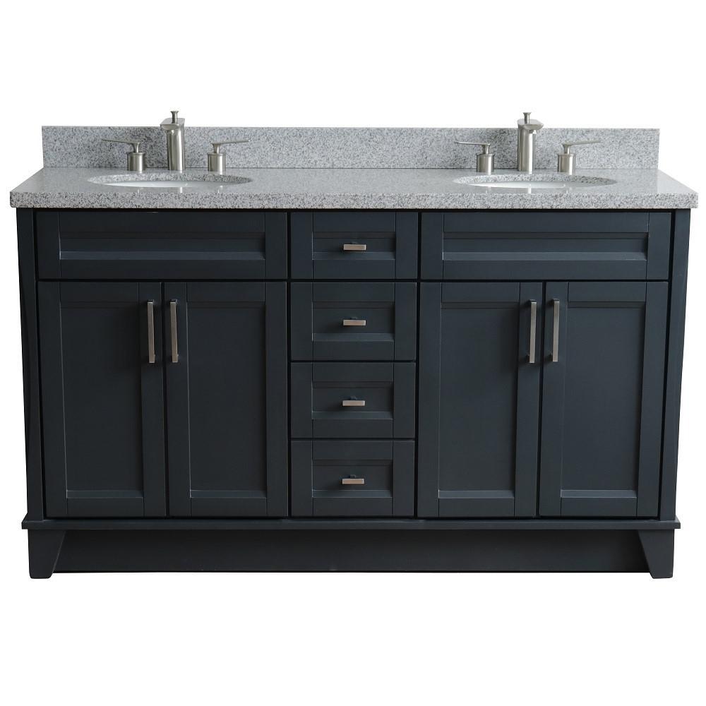 61 Double sink vanity in Dark Gray finish and Gray granite and oval sink. Picture 9