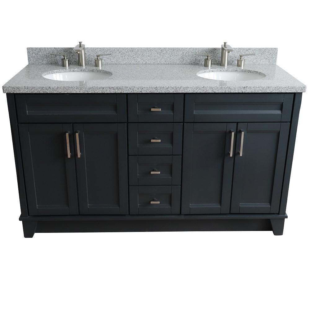 61 Double sink vanity in Dark Gray finish and Gray granite and oval sink. Picture 12