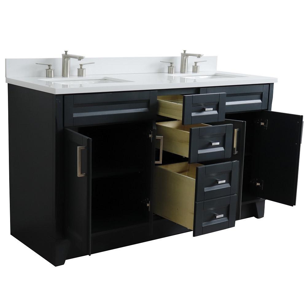 61 Double sink vanity in Dark Gray finish and White quartz and rectangle sink. Picture 8