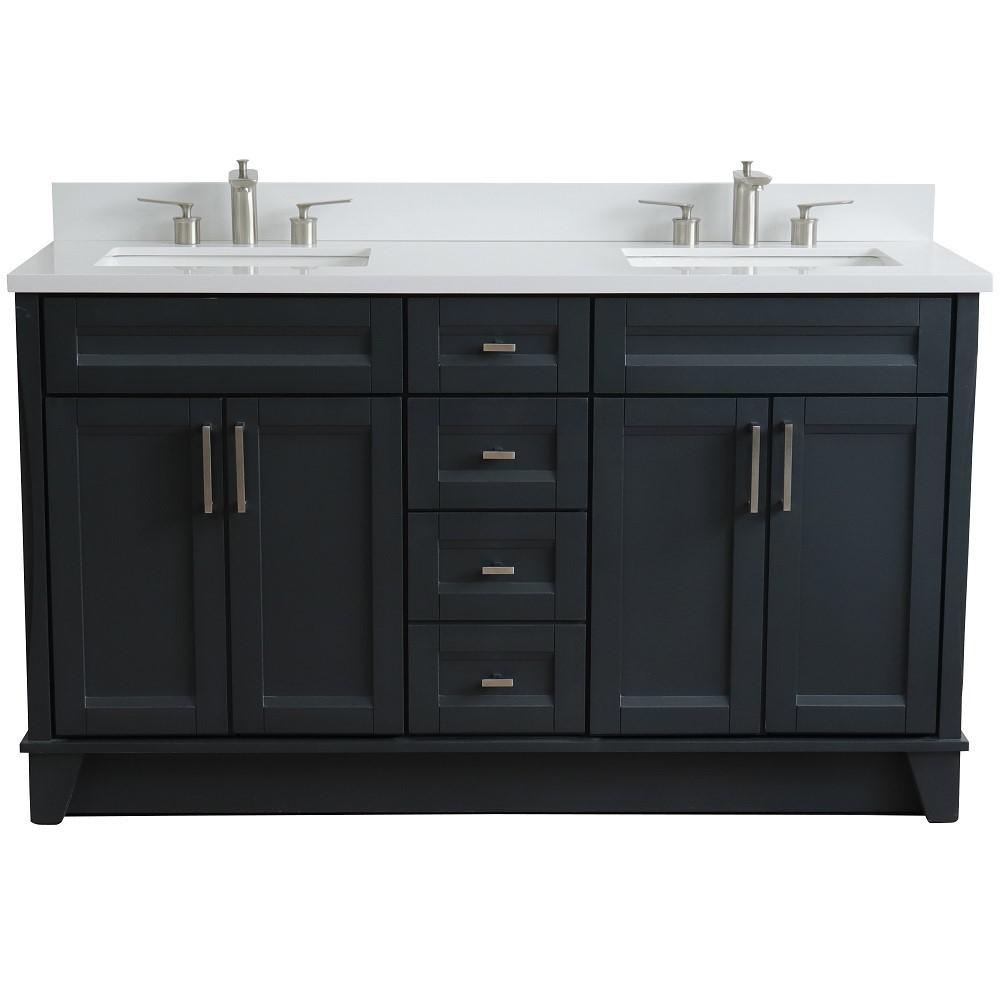 61 Double sink vanity in Dark Gray finish and White quartz and rectangle sink. Picture 9