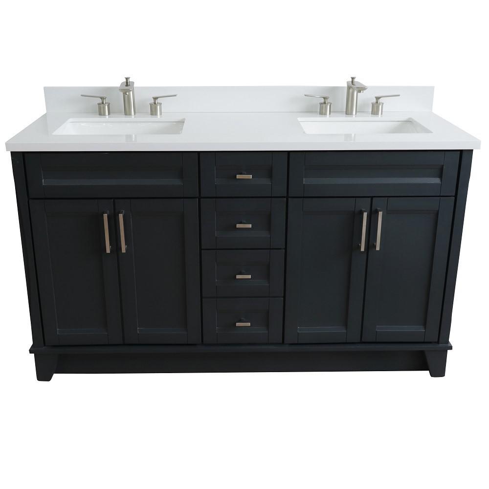 61 Double sink vanity in Dark Gray finish and White quartz and rectangle sink. Picture 12