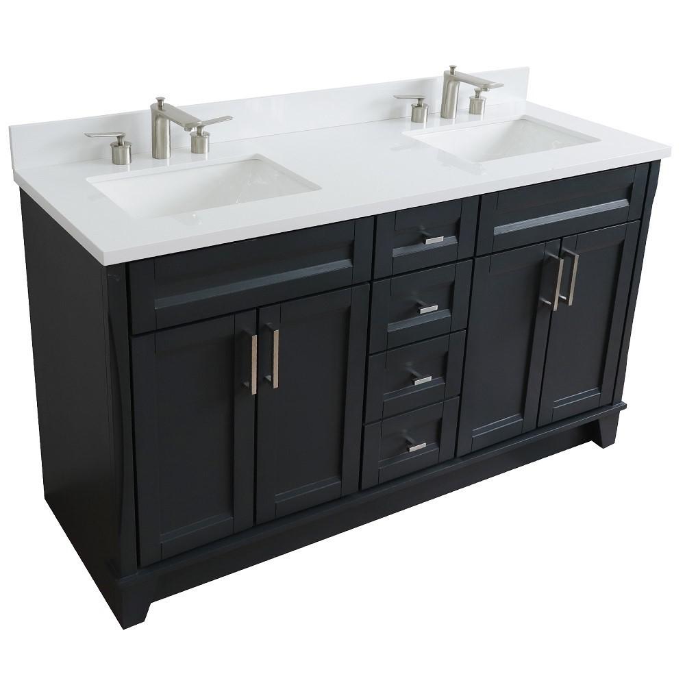 61 Double sink vanity in Dark Gray finish and White quartz and rectangle sink. Picture 13
