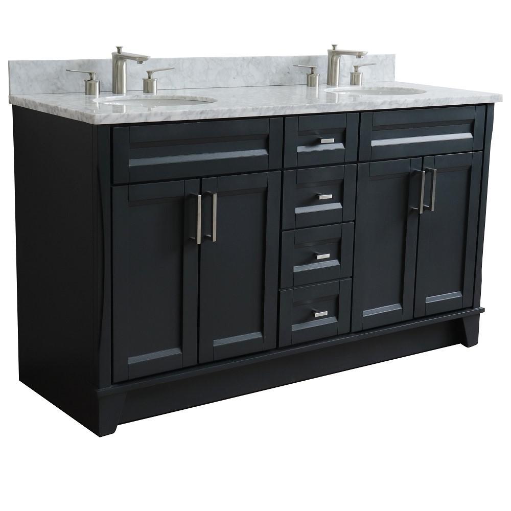 Double sink vanity in Dark Gray and White Carrara marble and oval sink. Picture 7