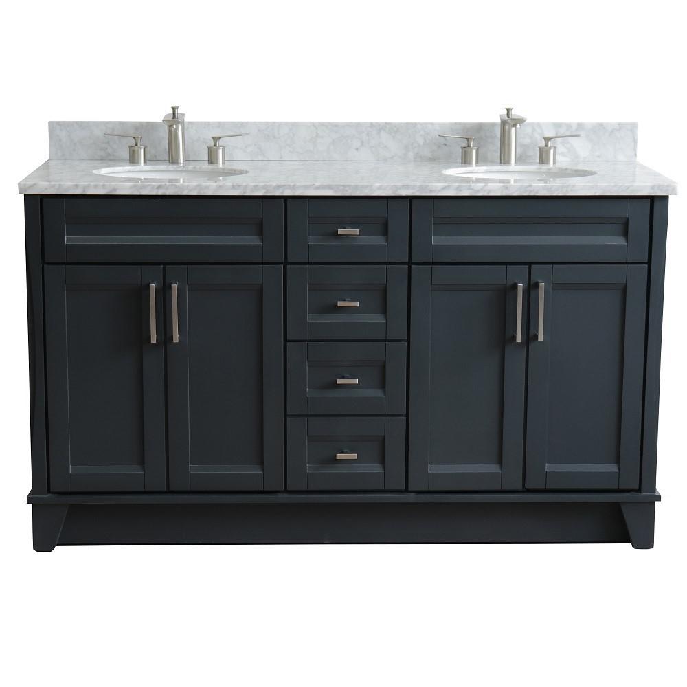 Double sink vanity in Dark Gray and White Carrara marble and oval sink. Picture 9