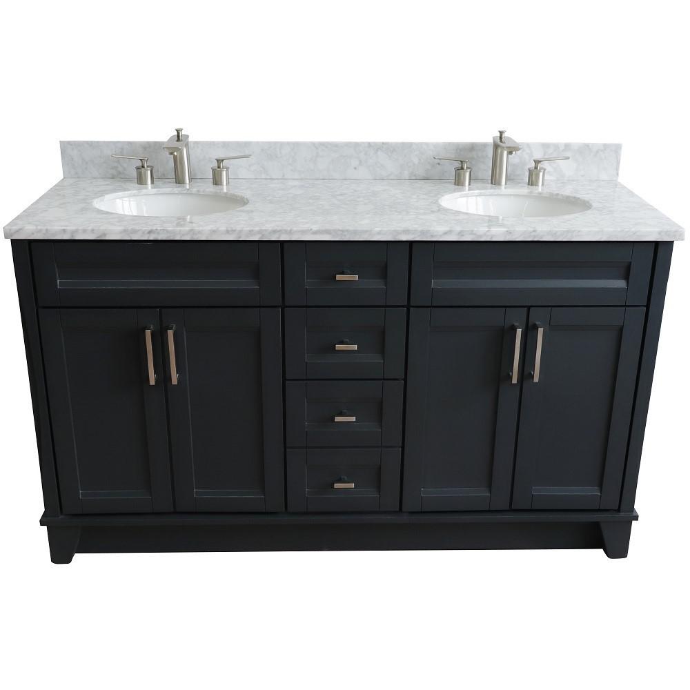 Double sink vanity in Dark Gray and White Carrara marble and oval sink. Picture 12