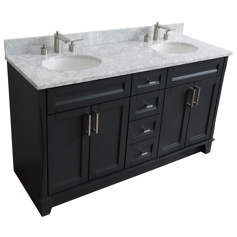 Double sink vanity in Dark Gray and White Carrara marble and oval sink. Picture 13