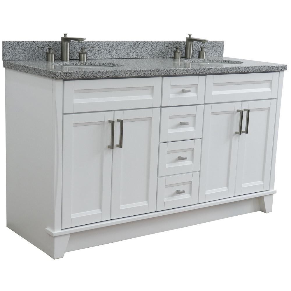 61 Double sink vanity in White finish and Gray granite and oval sink. Picture 7