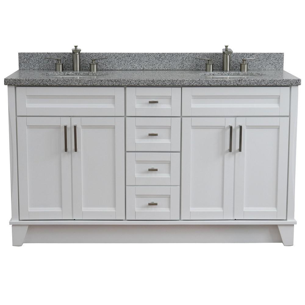 61 Double sink vanity in White finish and Gray granite and oval sink. Picture 9