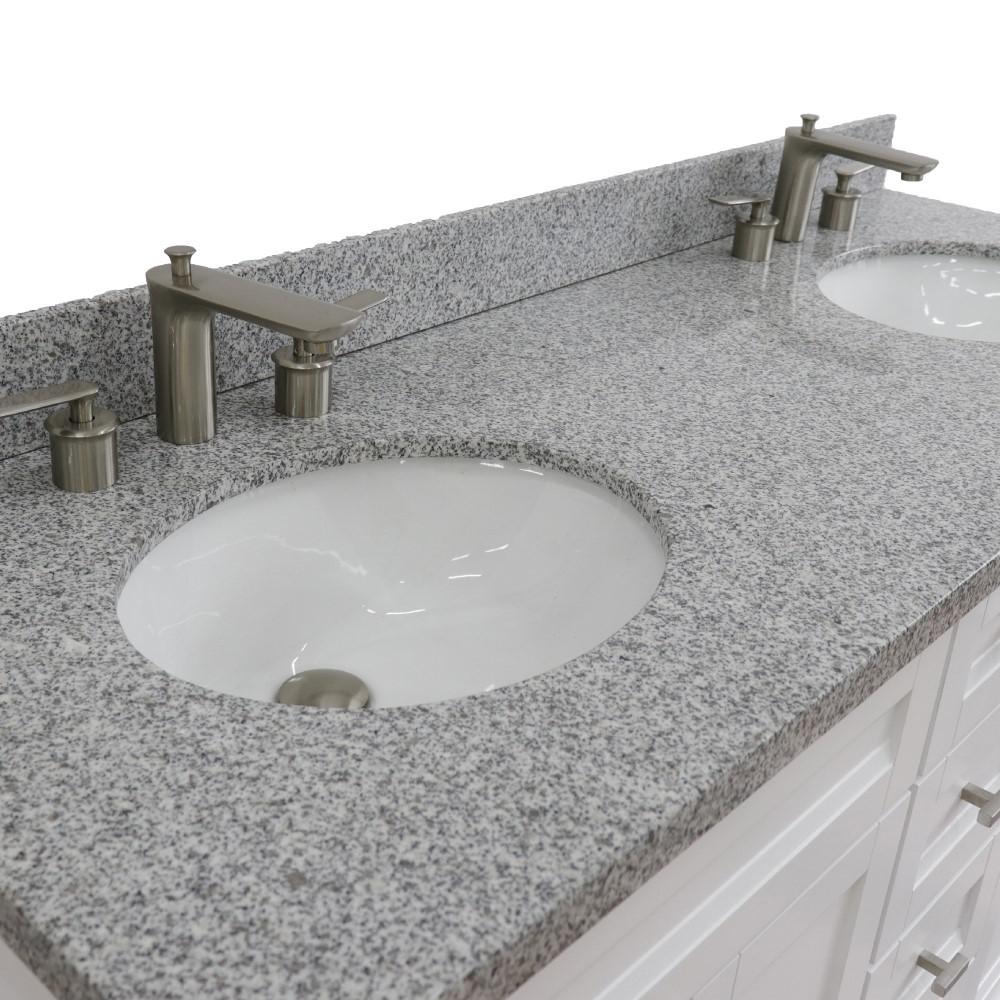 61 Double sink vanity in White finish and Gray granite and oval sink. Picture 10