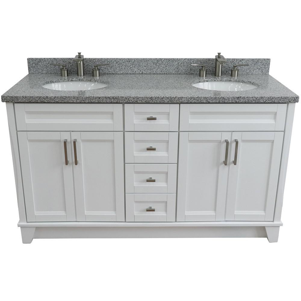61 Double sink vanity in White finish and Gray granite and oval sink. Picture 12