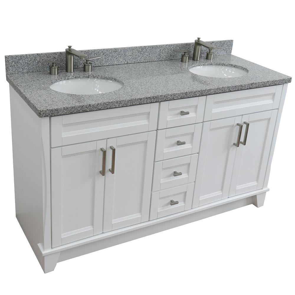 61 Double sink vanity in White finish and Gray granite and oval sink. Picture 13