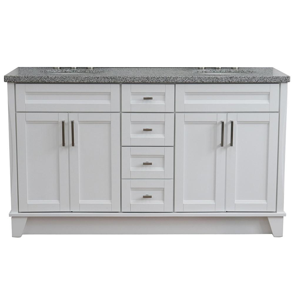 61 Double sink vanity in White finish and Gray granite and oval sink. Picture 15