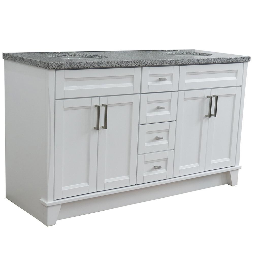 61 Double sink vanity in White finish and Gray granite and oval sink. Picture 16