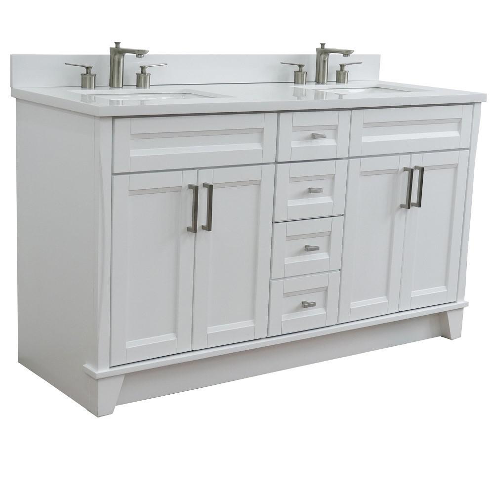 61 Double sink vanity in White finish and White quartz and rectangle sink. Picture 7