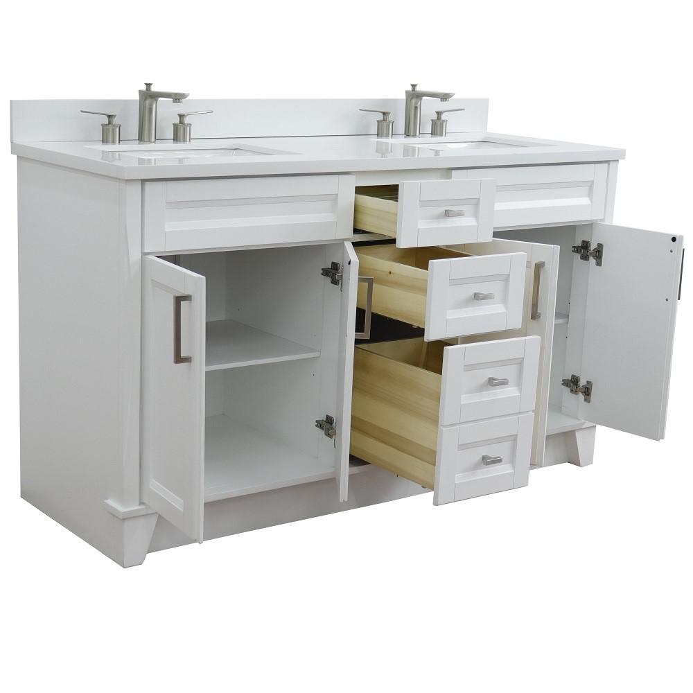 61 Double sink vanity in White finish and White quartz and rectangle sink. Picture 8