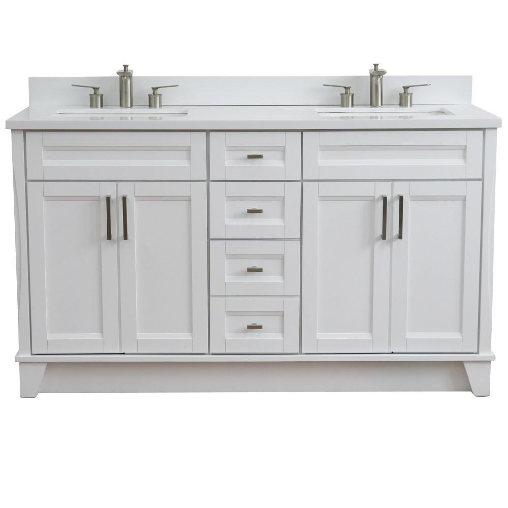 61 Double sink vanity in White finish and White quartz and rectangle sink. Picture 9