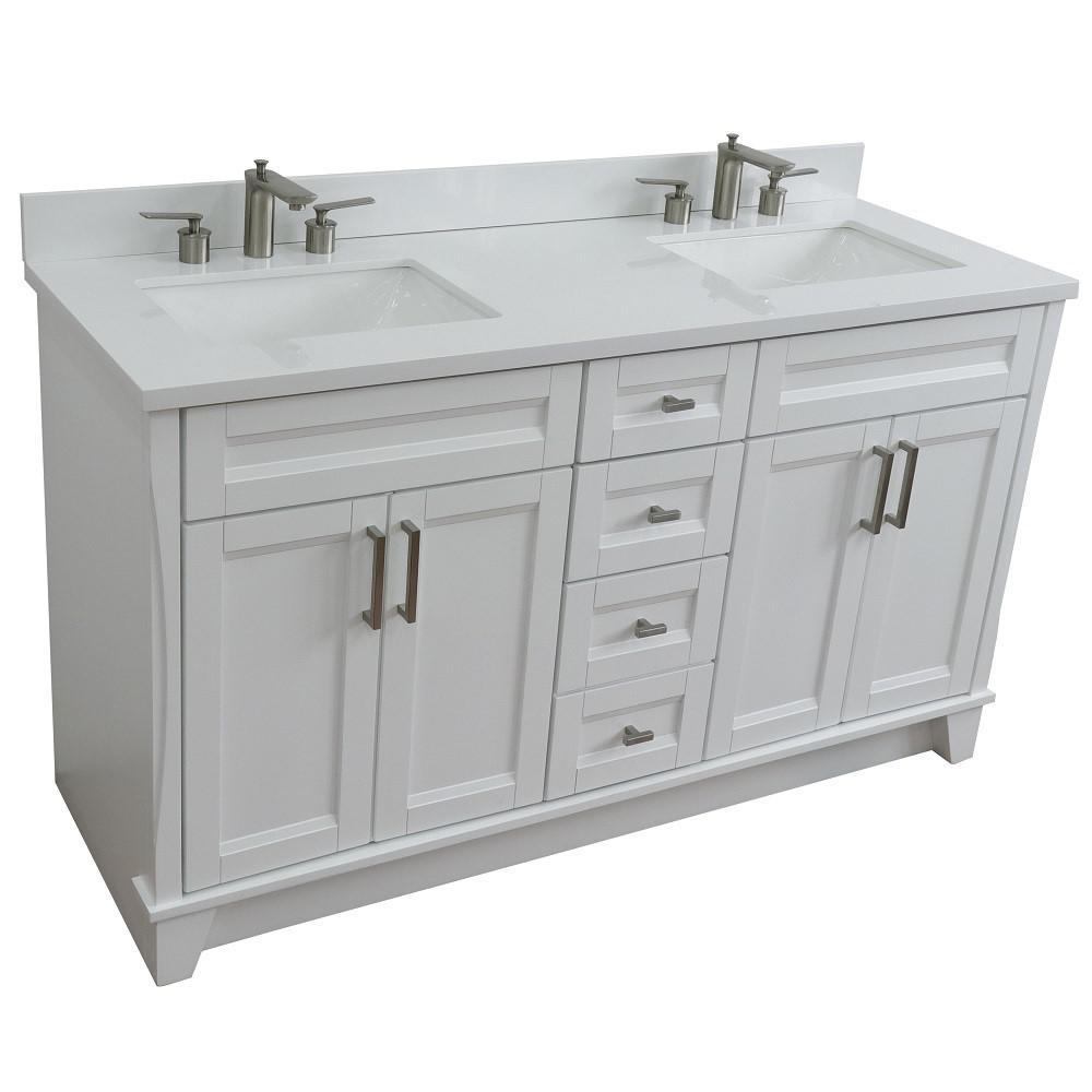 61 Double sink vanity in White finish and White quartz and rectangle sink. Picture 13