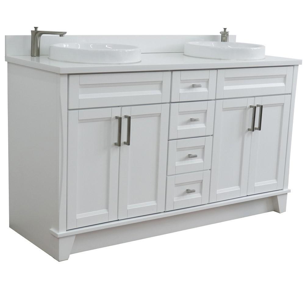 61 Double sink vanity in White finish and White quartz and rectangle sink. Picture 23