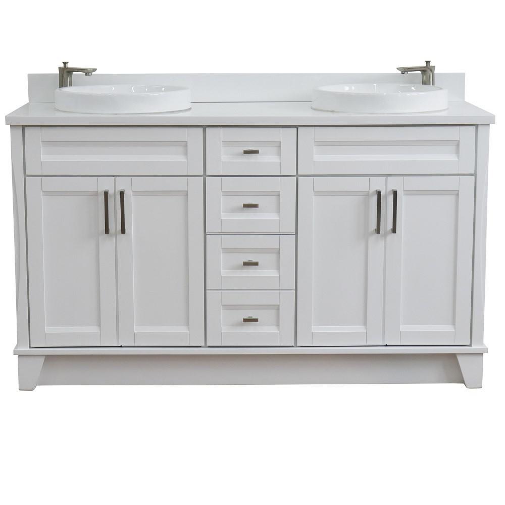 61 Double sink vanity in White finish and White quartz and rectangle sink. Picture 24