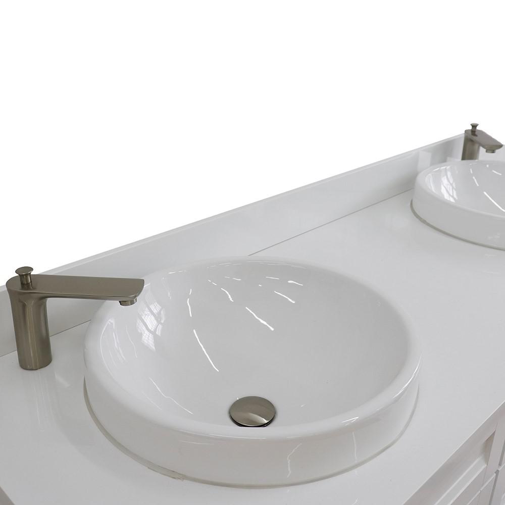 61 Double sink vanity in White finish and White quartz and rectangle sink. Picture 26