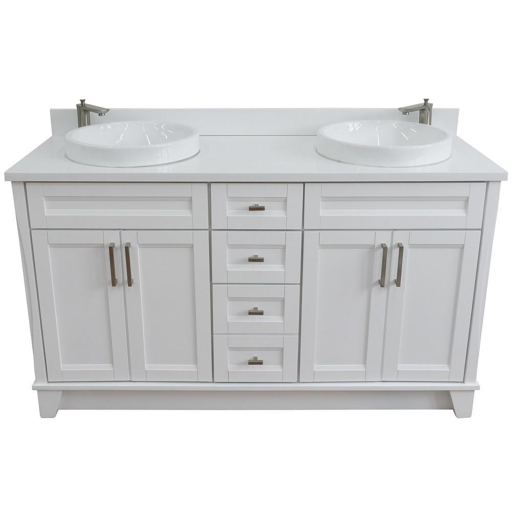 61 Double sink vanity in White finish and White quartz and rectangle sink. Picture 28
