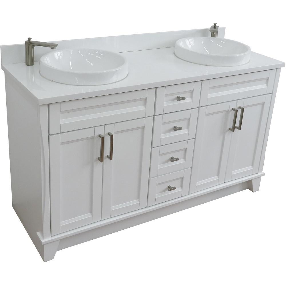 61 Double sink vanity in White finish and White quartz and rectangle sink. Picture 29
