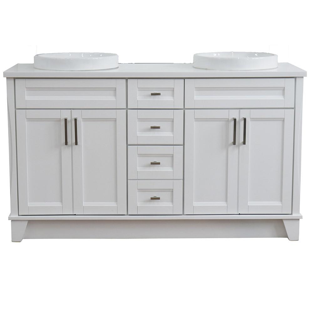 61 Double sink vanity in White finish and White quartz and rectangle sink. Picture 31