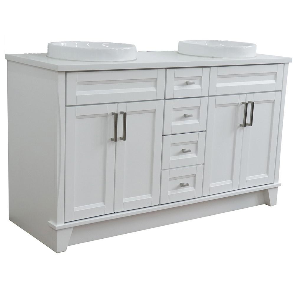 61 Double sink vanity in White finish and White quartz and rectangle sink. Picture 32