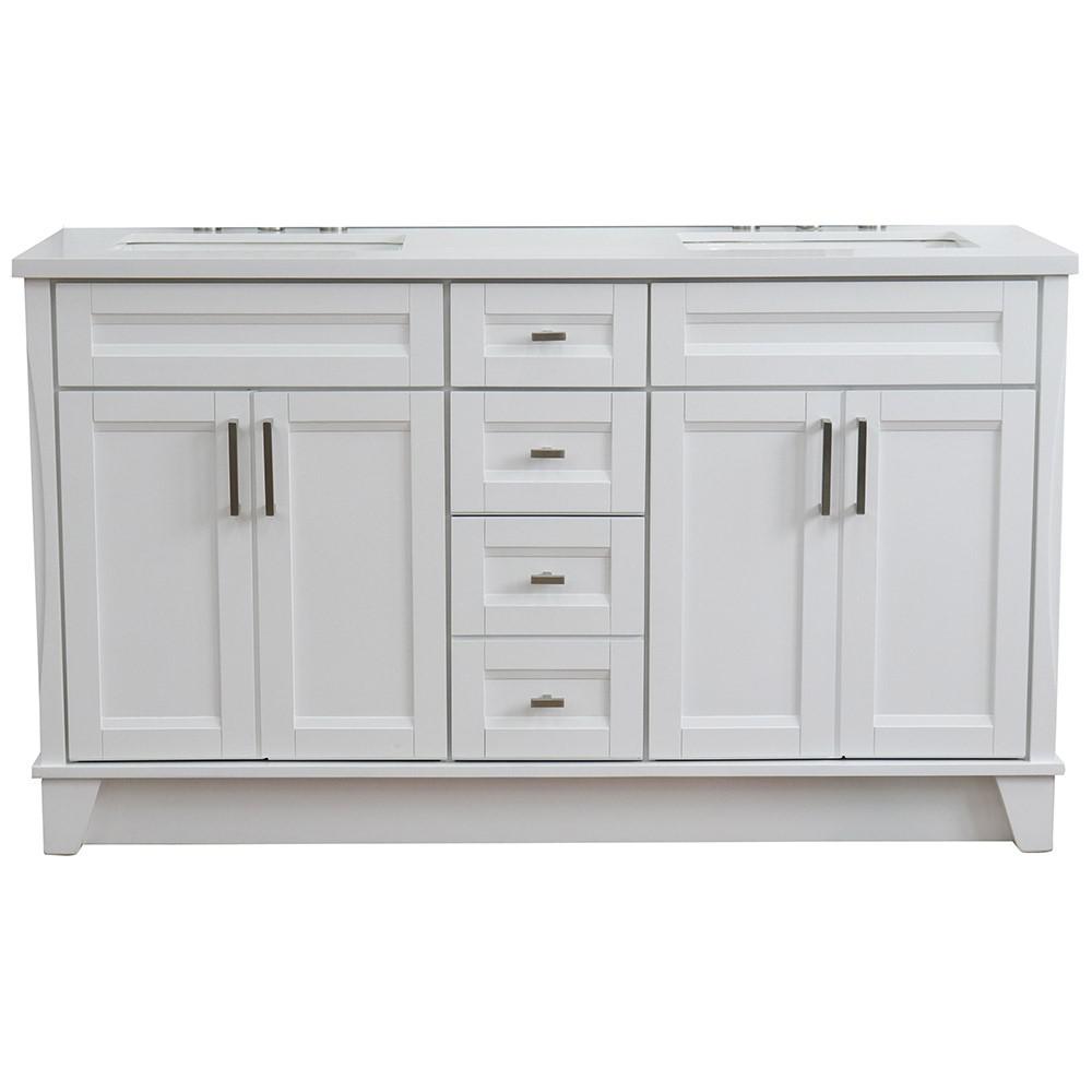 61 Double sink vanity in White finish and White quartz and rectangle sink. Picture 15