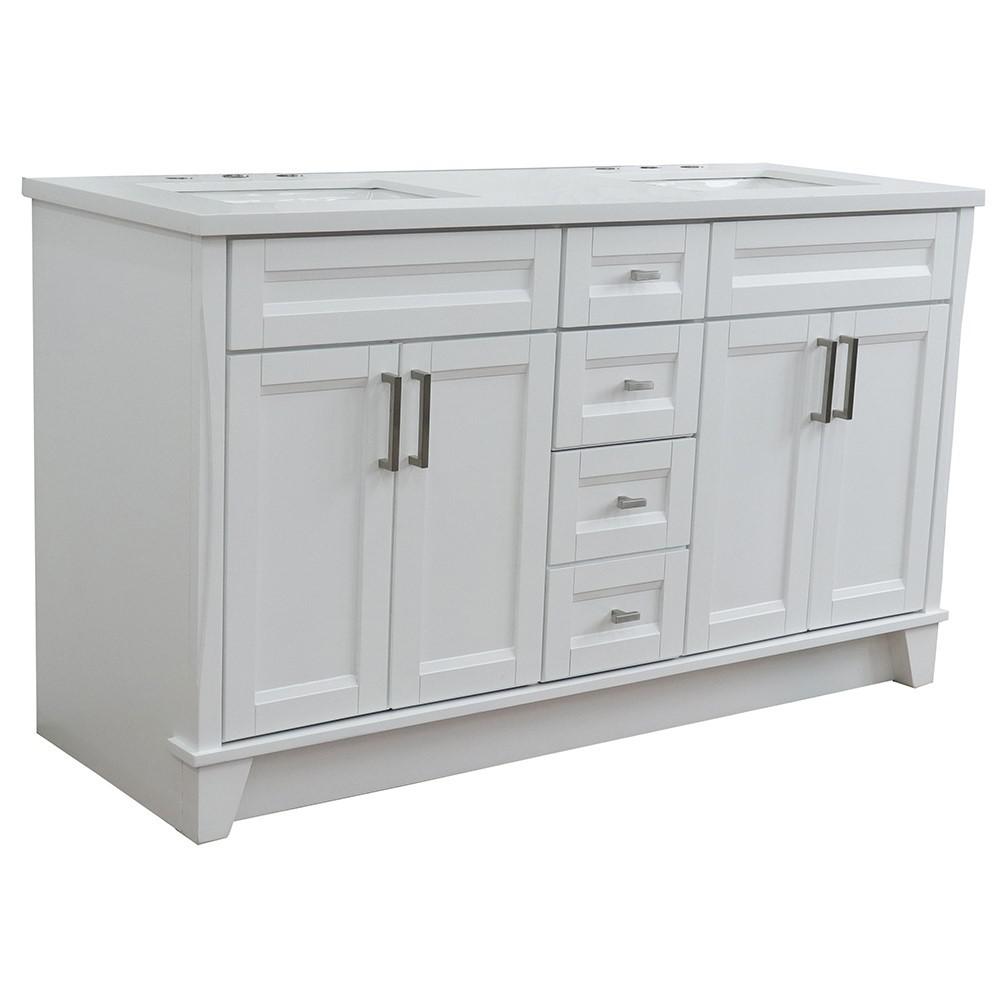 61 Double sink vanity in White finish and White quartz and rectangle sink. Picture 16