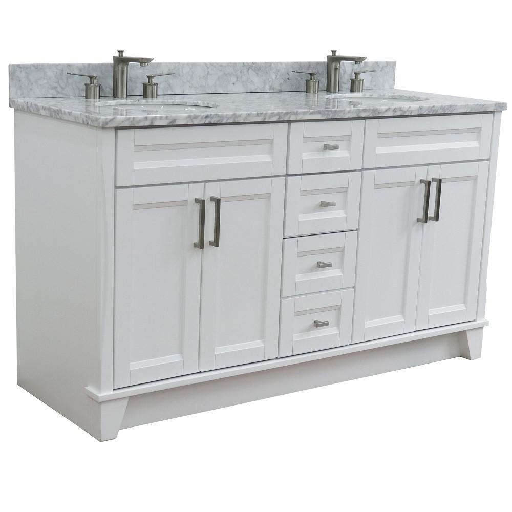 61 Double sink vanity in White finish and White Carrara marble and oval sink. Picture 7