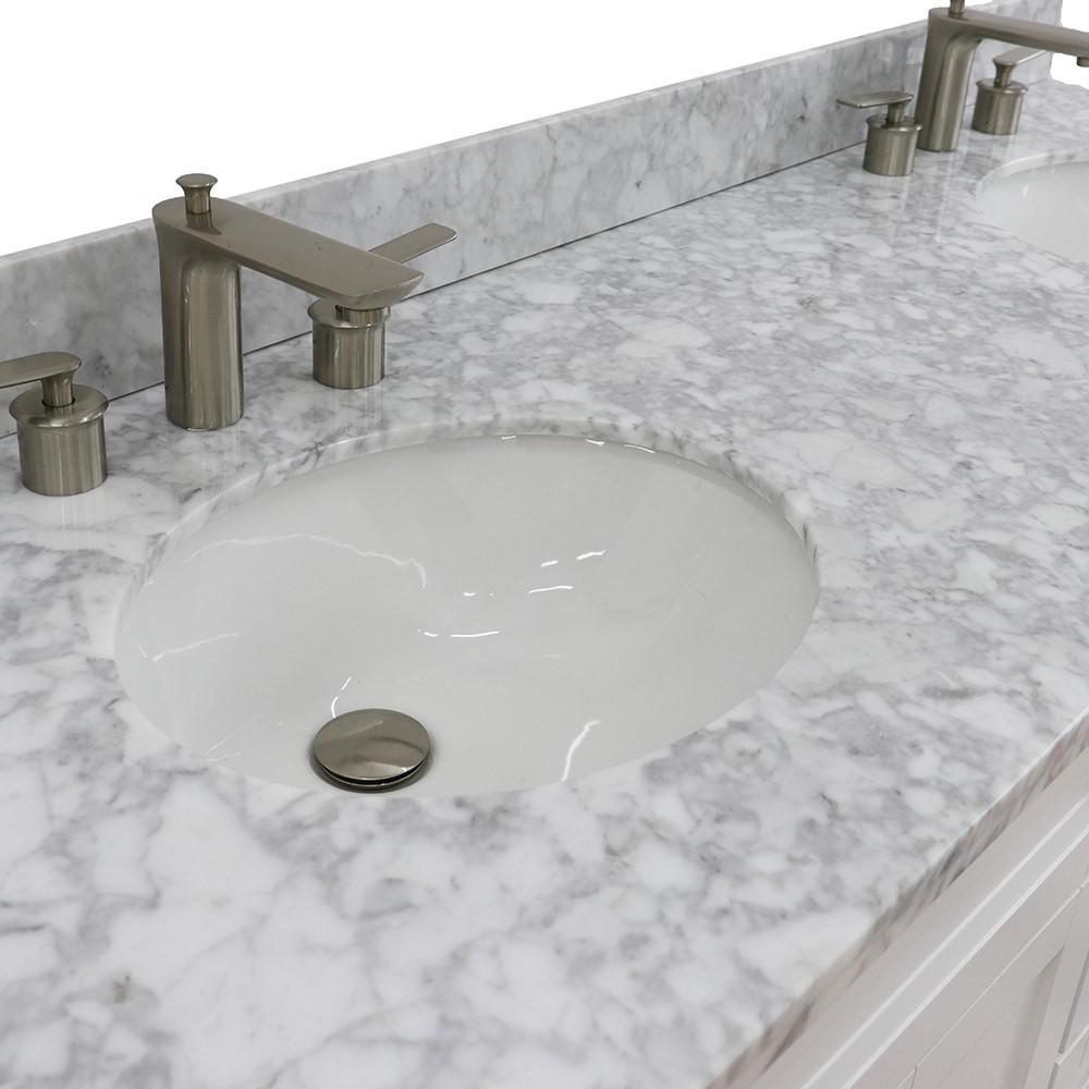 61 Double sink vanity in White finish and White Carrara marble and oval sink. Picture 10